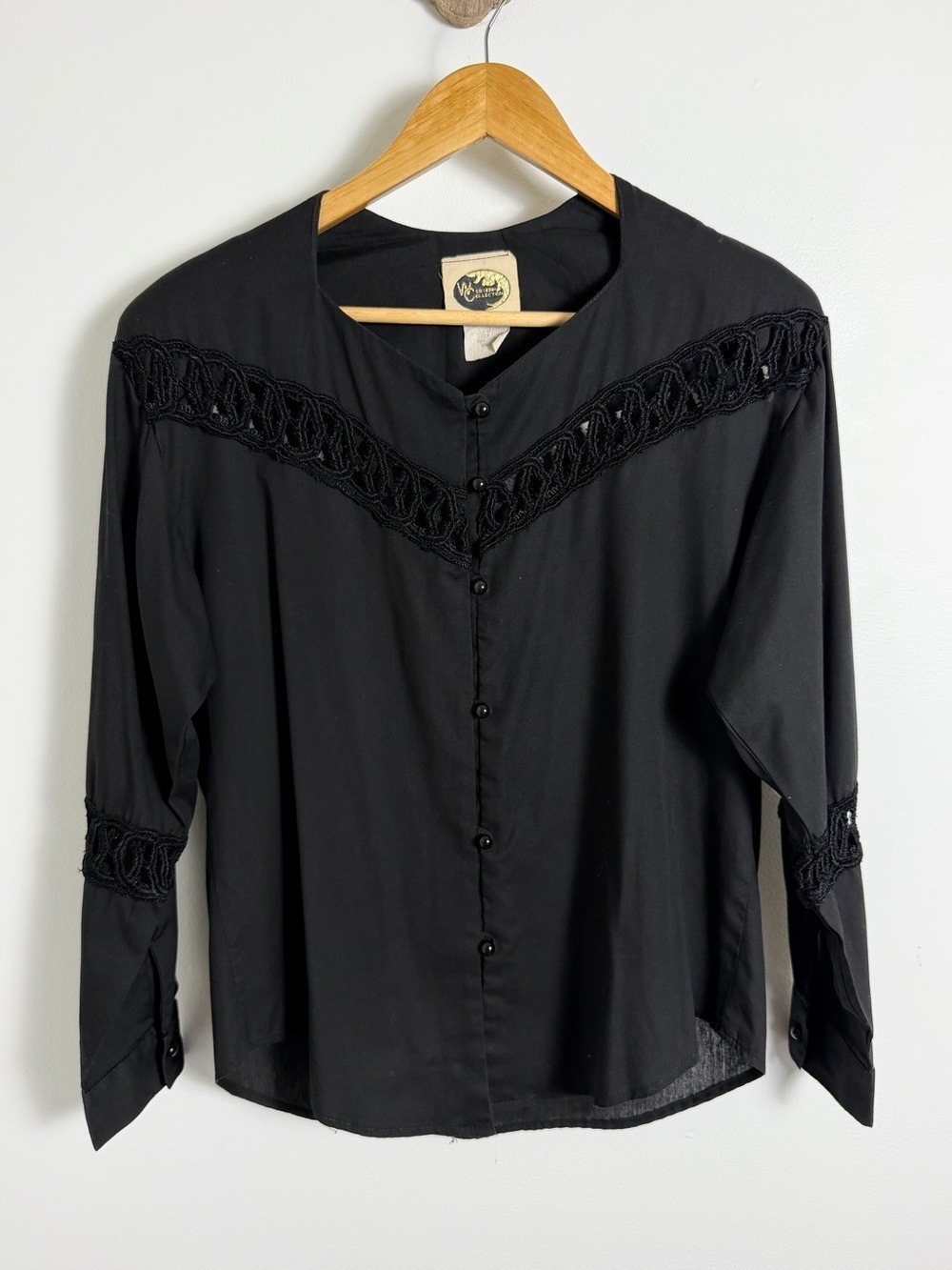 Vintage Black Western Goth Blouse Crochet Cutout Dark Cowgirl